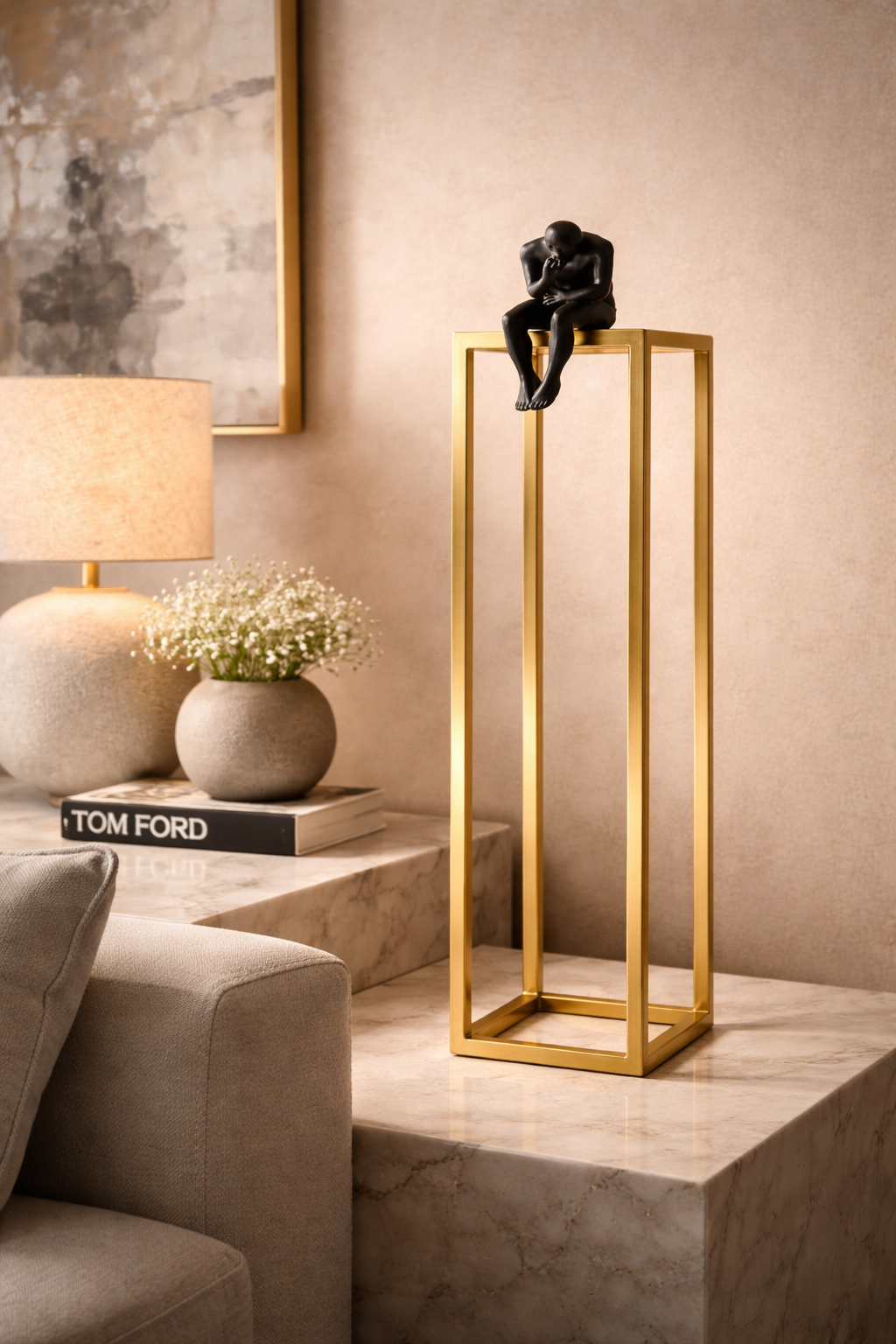 The Thinker – Large Black & Gold Decorative Sculpture