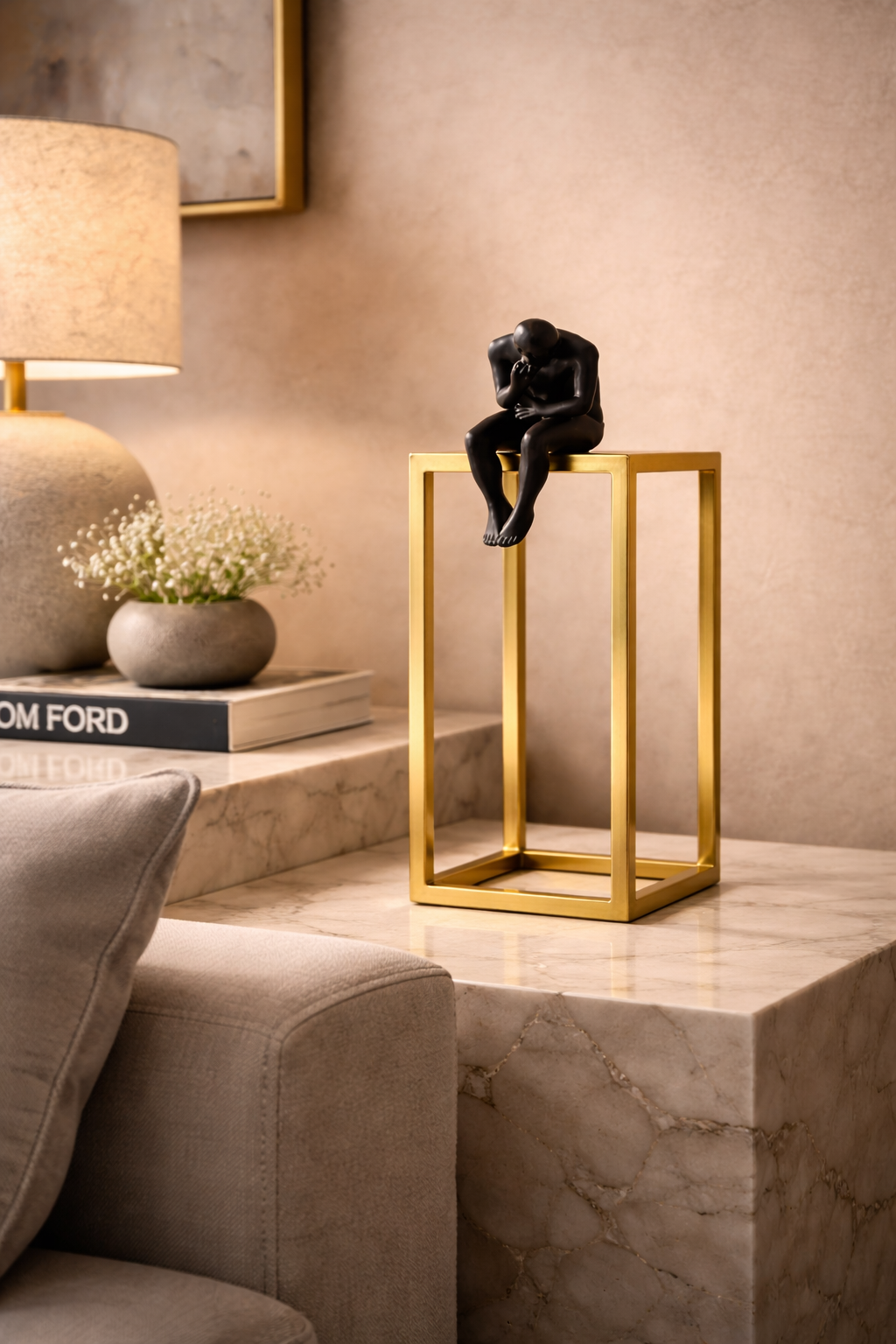 The Thinker – Small Black & Gold Decorative Sculpture