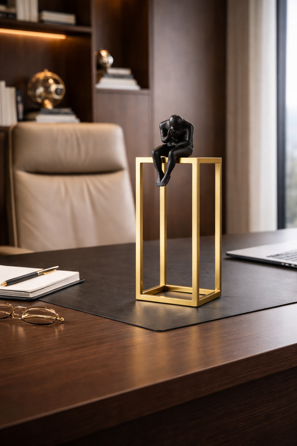The Thinker – Small Black & Gold Decorative Sculpture - Image 4