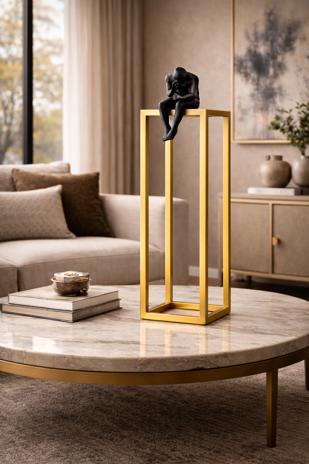 The Thinker – Large Black & Gold Decorative Sculpture