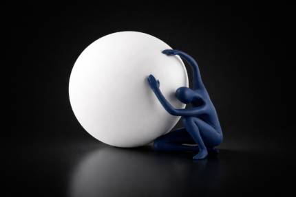 Atlas Re imagined – Blue Abstract Figure with White Sphere
