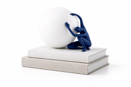 Atlas Re imagined – Blue Abstract Figure with White Sphere