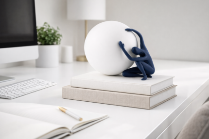 Atlas Re imagined – Blue Abstract Figure with White Sphere