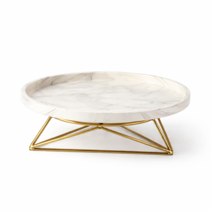 Aurelia Marble Serving Tray with Gold Metal Base – Luxury Round Display Tray