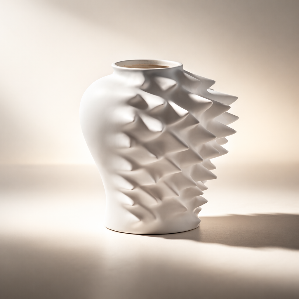 Modern white sculptural vase with textured ripple design for luxury interiors