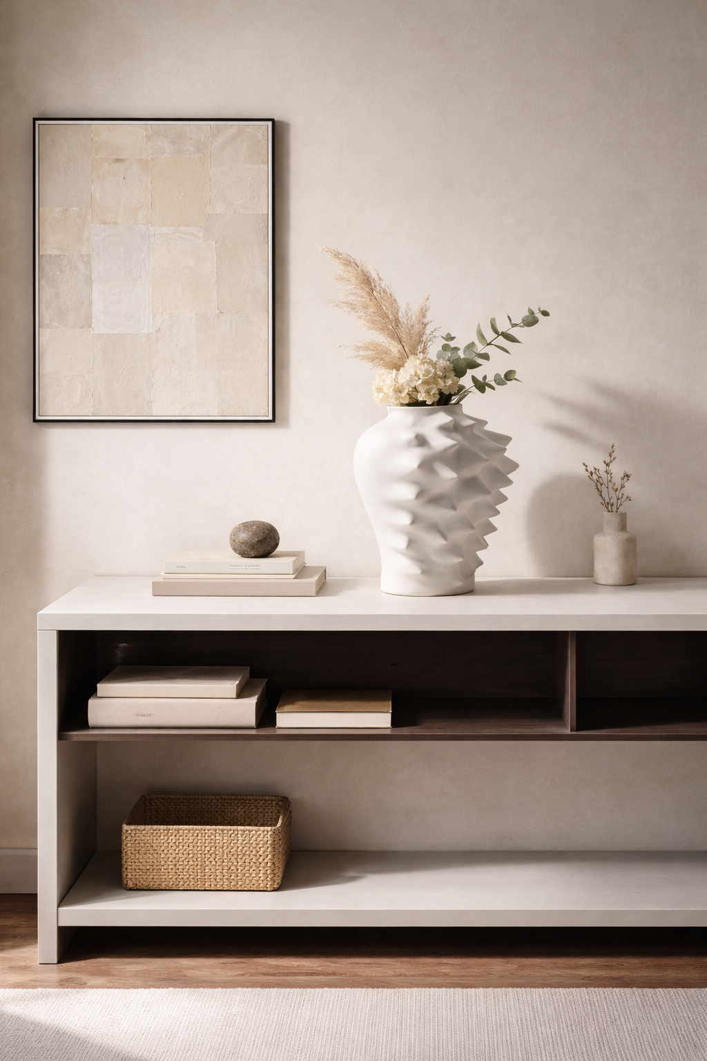 Modern white sculptural vase with textured ripple design for luxury interiors