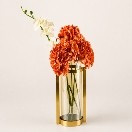 Glass Cylinder Vase with Gold Frame UAE | Modern Minimal Decorative VaseCylinder Vase