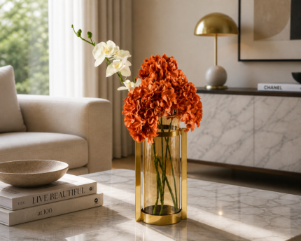 Glass Cylinder Vase with Gold Frame UAE | Modern Minimal Decorative VaseCylinder Vase