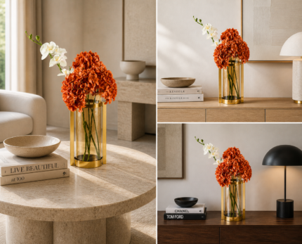 Glass Cylinder Vase with Gold Frame UAE | Modern Minimal Decorative VaseCylinder Vase