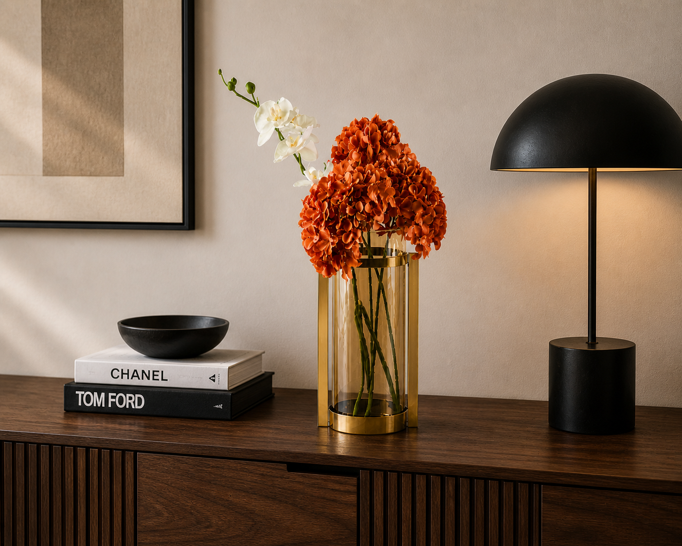 Glass Cylinder Vase with Gold Frame UAE | Modern Minimal Decorative VaseCylinder Vase