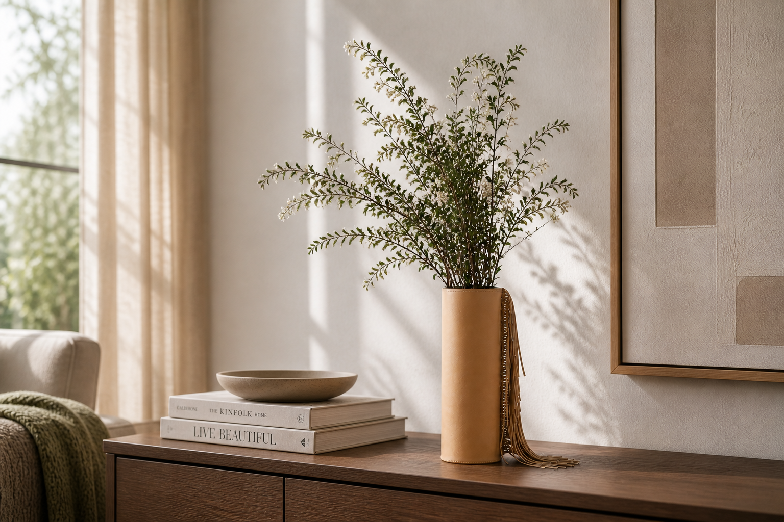 Glass & Leather Sculptural Vase UAE | Gold Cut Edge Modern Design