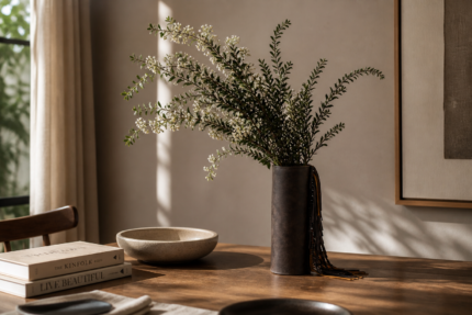 Brown Cylindrical Fringe Vase UAE | Leather Inspired Modern Decor