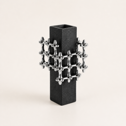 Black Decorative Vase with Silver Cluster Accent UAE | Modern Sculptural Decor