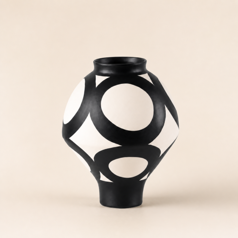 Black Hollow Geometric Sculptural Vase UAE | Modern Monochrome Design