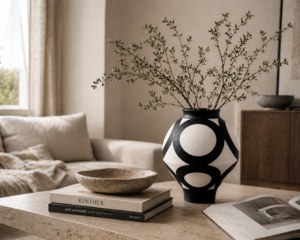 Black Hollow Geometric Sculptural Vase UAE | Modern Monochrome Design