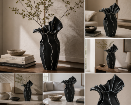 Black Sculptural Bloom Vase UAE | Modern Statement Decor