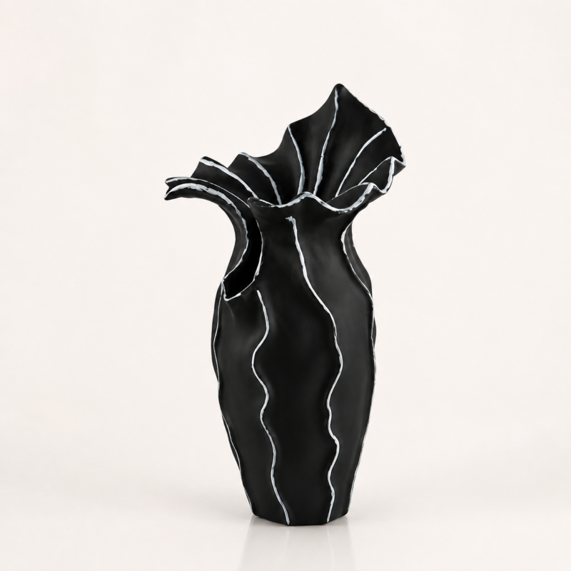 Black Sculptural Bloom Vase UAE | Modern Statement Decor