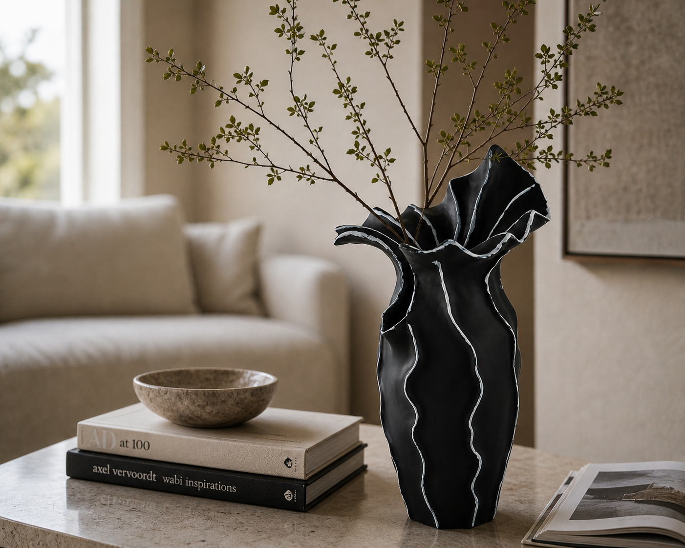 Black Sculptural Bloom Vase UAE | Modern Statement Decor