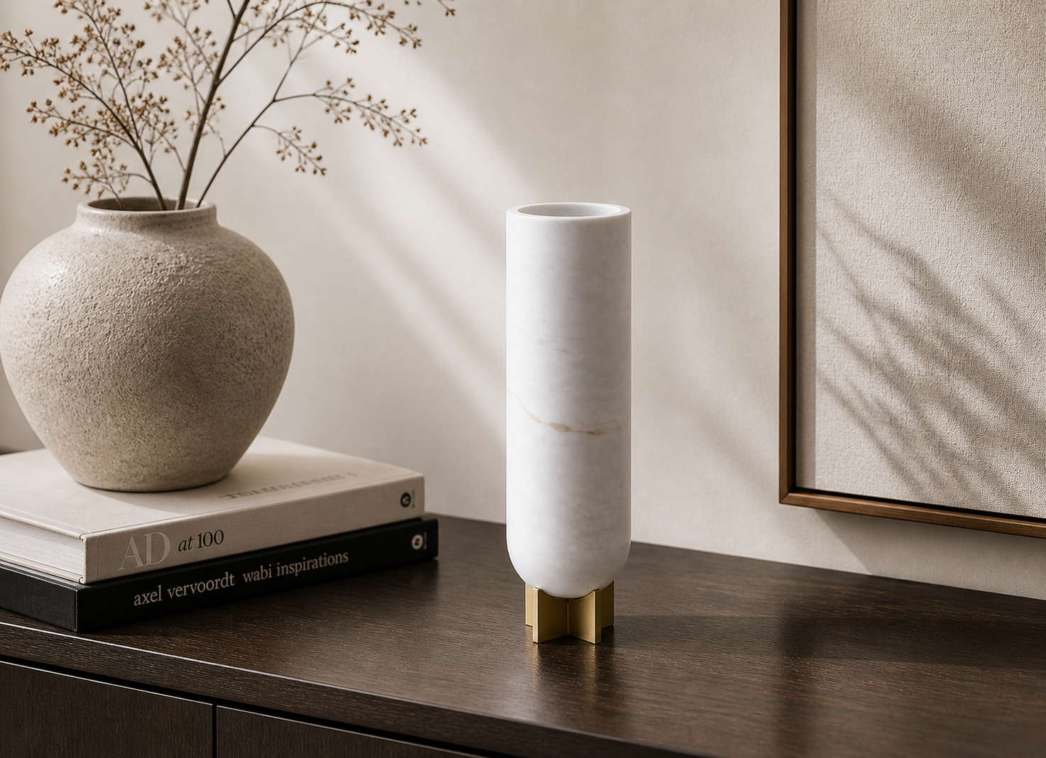 Marble Sculptural Vase with Brass Base UAE | Luxury Modern Decor