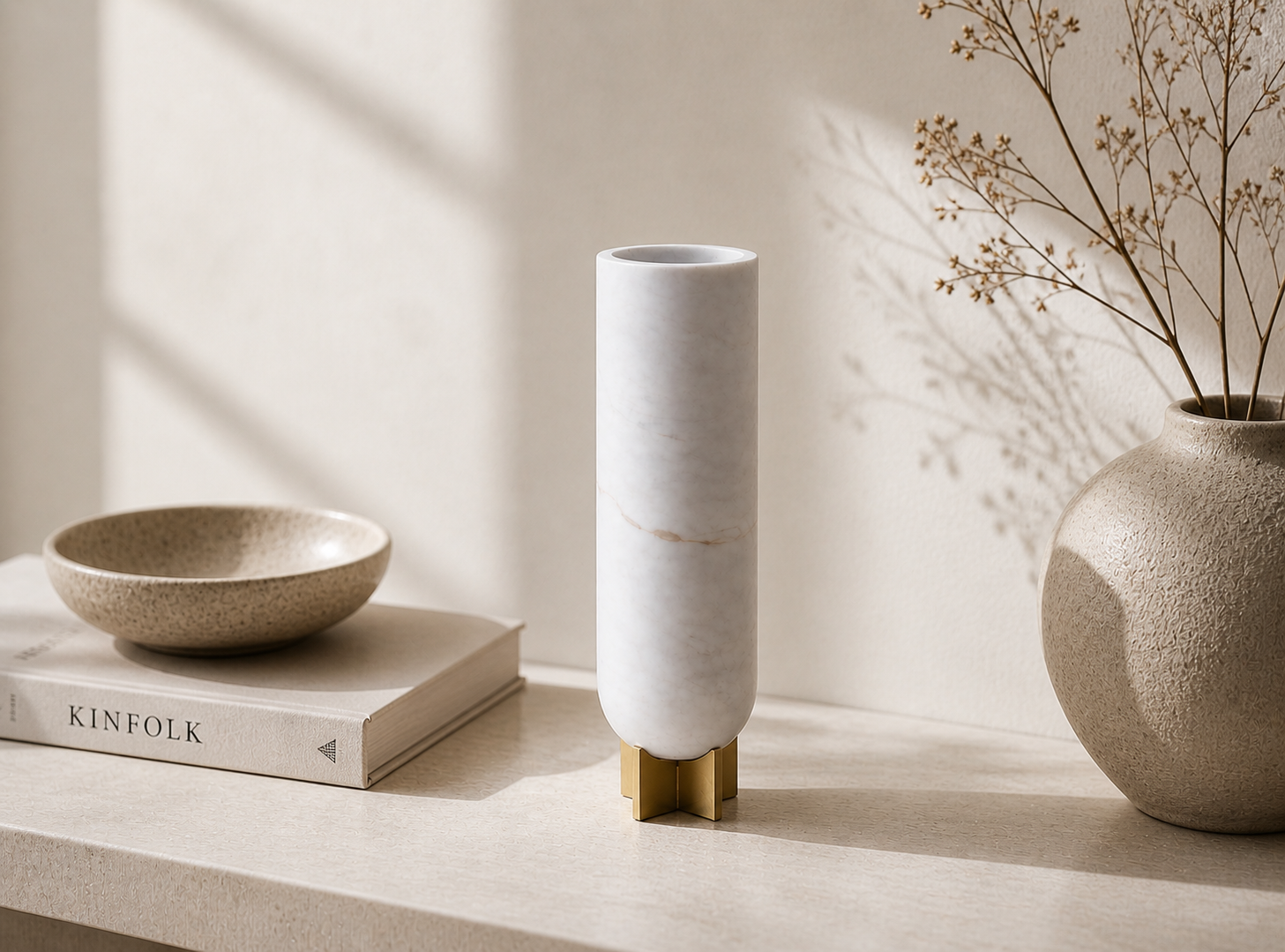 Marble Sculptural Vase with Brass Base UAE | Luxury Modern Decor