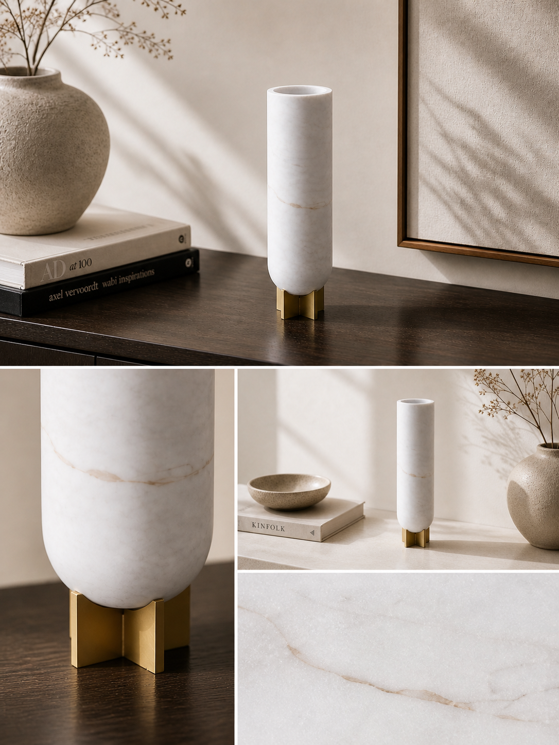 Marble Sculptural Vase with Brass Base UAE | Luxury Modern Decor
