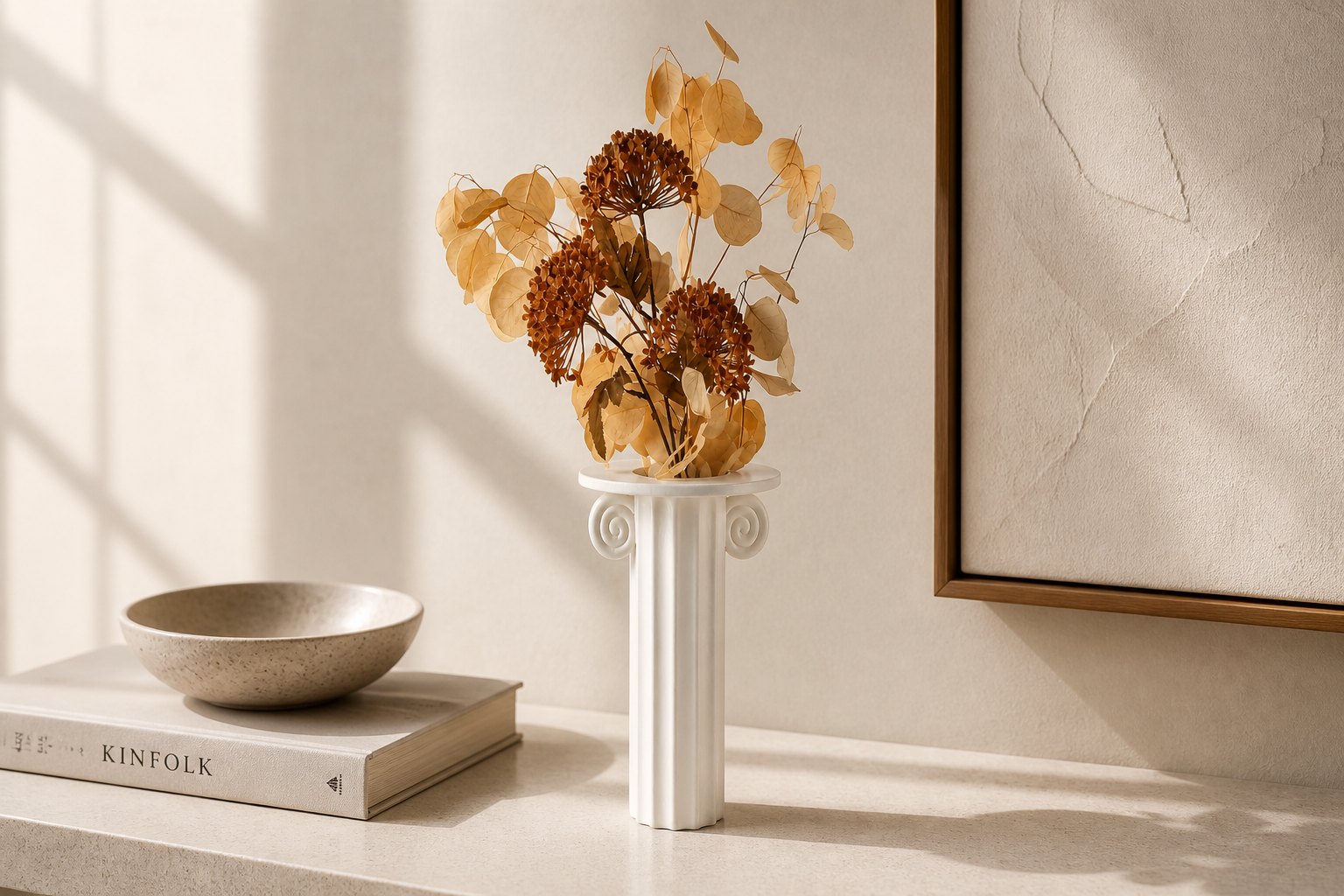Ivory Athenian Column Decorative Vase UAE | Classical Sculptural Decor