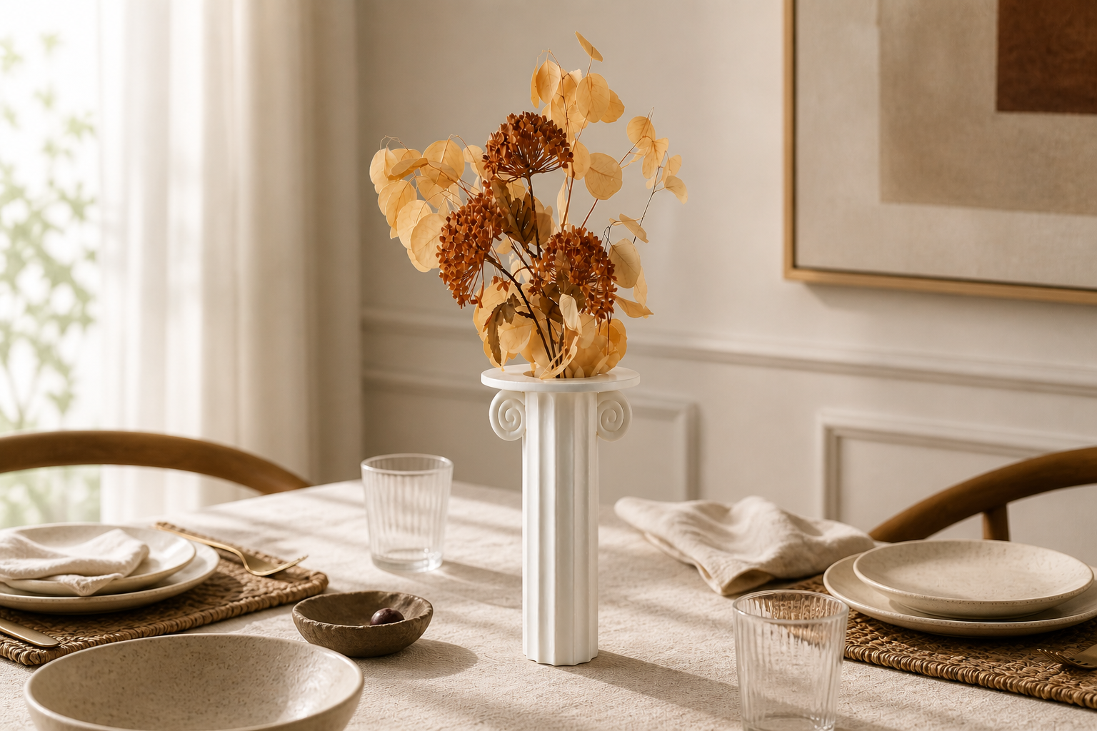 Ivory Athenian Column Decorative Vase UAE | Classical Sculptural Decor