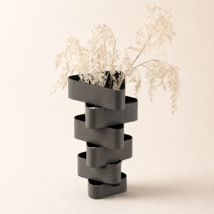 Grey Leather Sculptural Vase UAE | Modern Layered Design