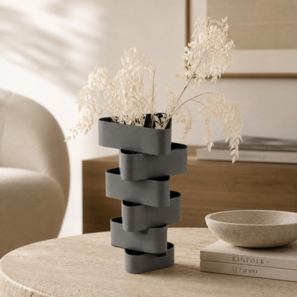 Grey Leather Sculptural Vase UAE | Modern Layered Design
