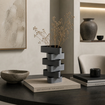 Grey Leather Sculptural Vase UAE | Modern Layered Design
