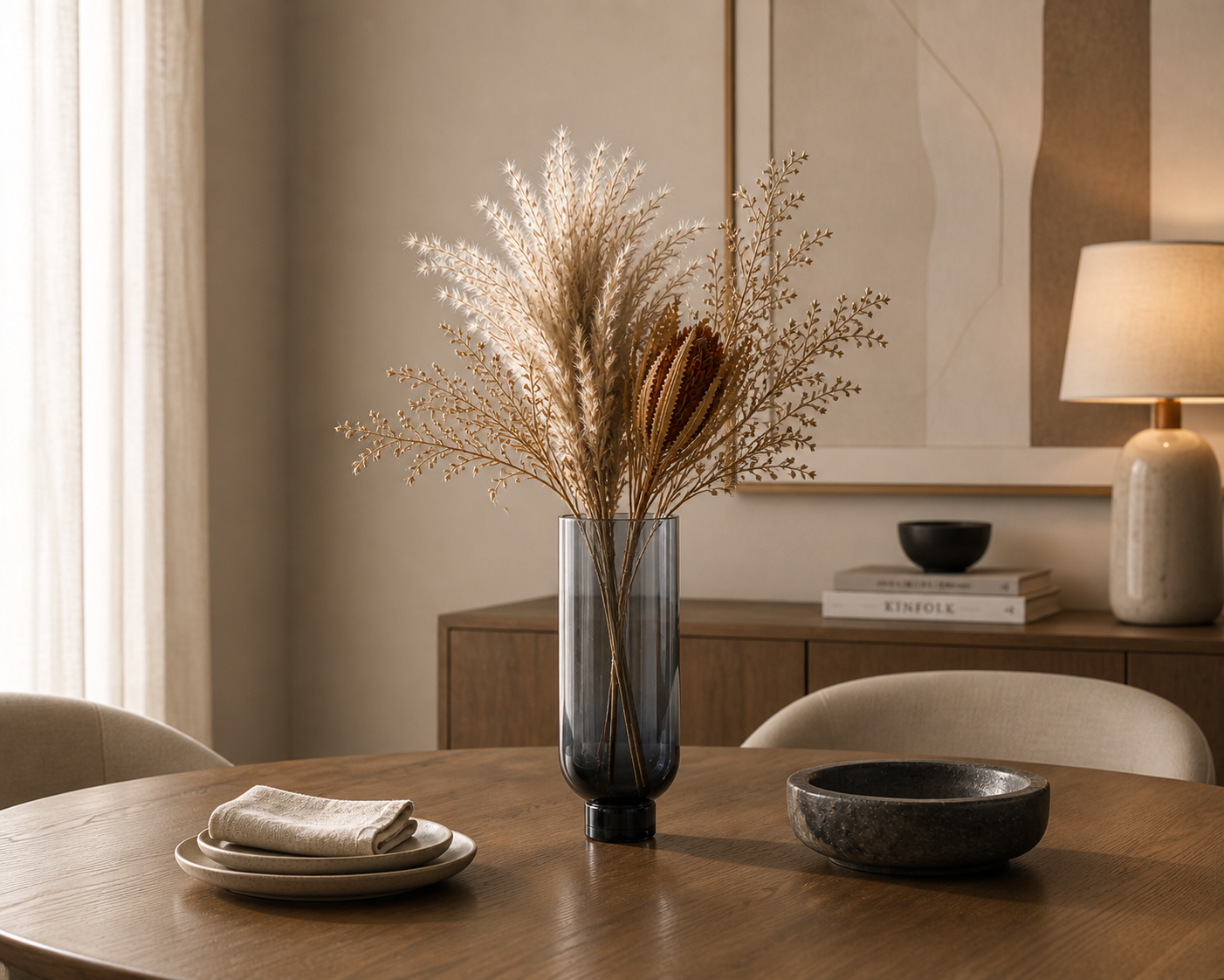 Smoked Grey Glass Decorative Vase UAE | Modern Gradient Design