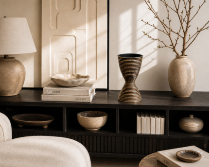 Terracotta Layered Sculptural Vase UAE | Modern Strata Hourglass Design