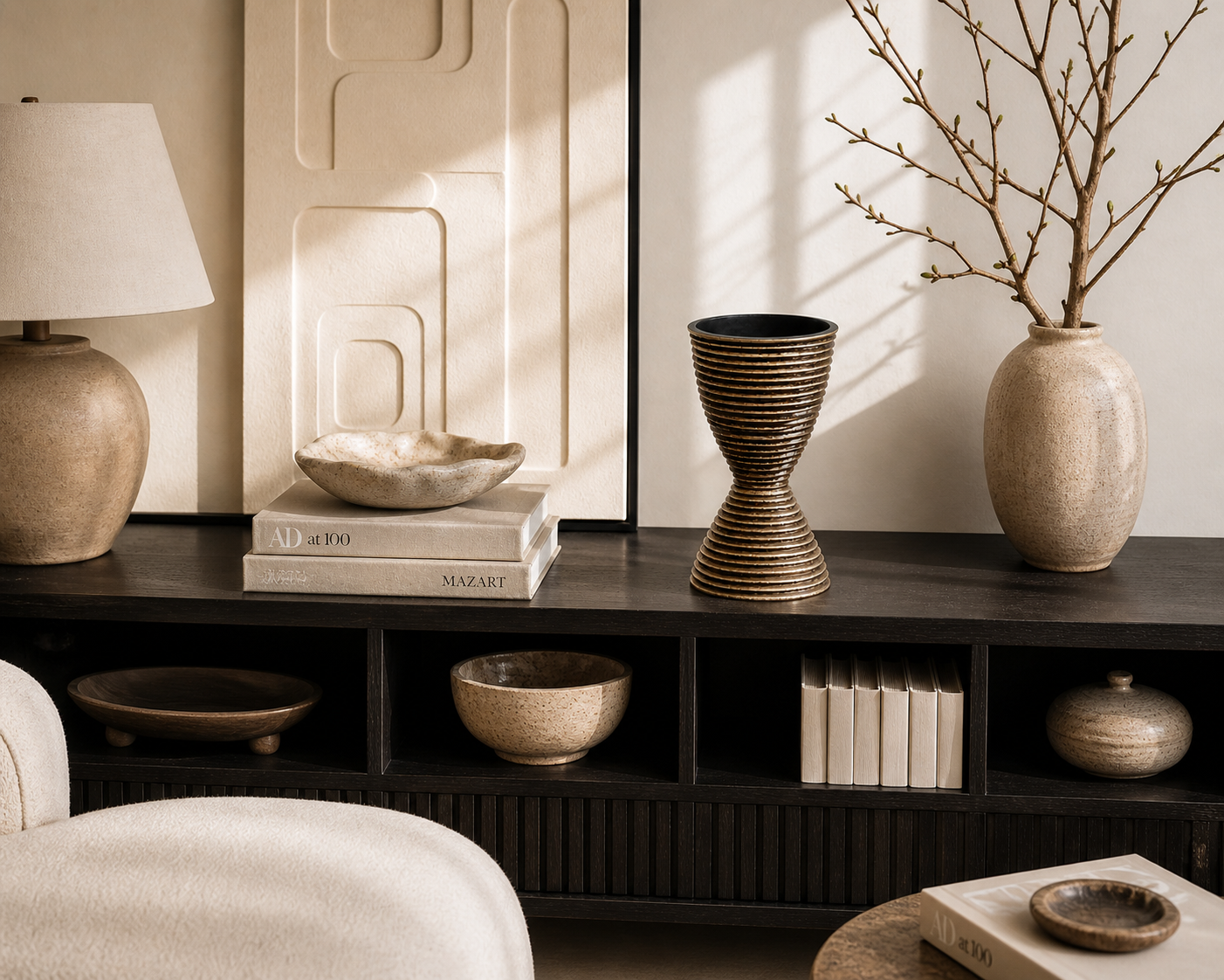 Terracotta Layered Sculptural Vase UAE | Modern Strata Hourglass Design