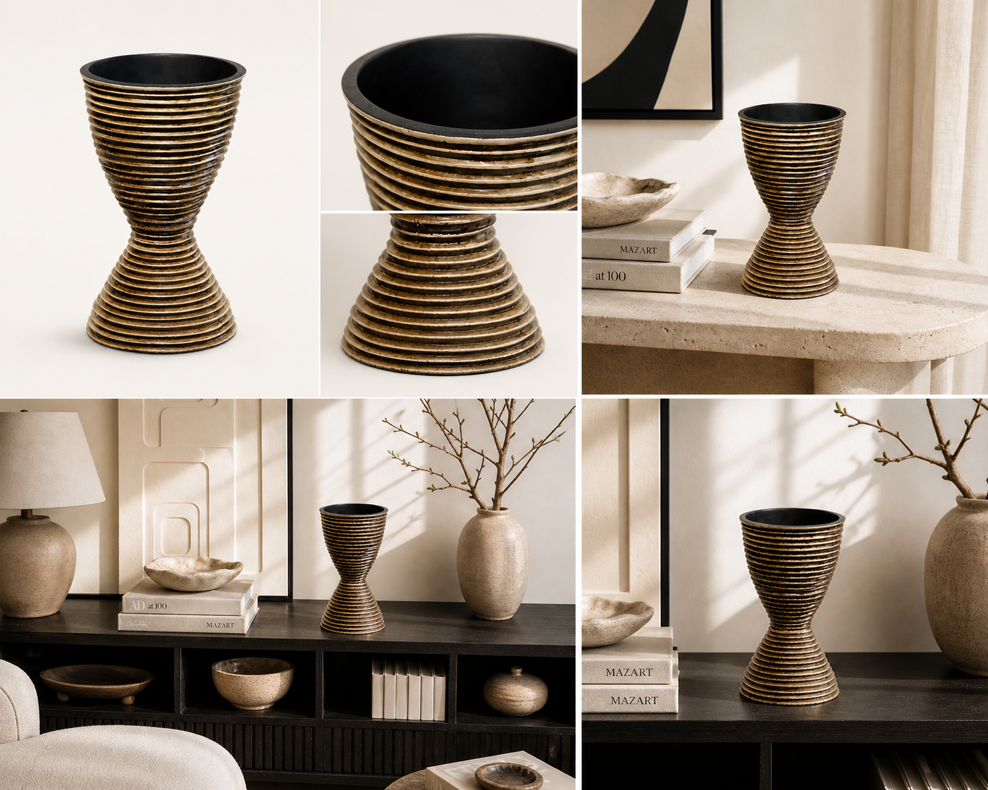 Terracotta Layered Sculptural Vase UAE | Modern Strata Hourglass Design
