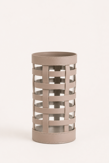Taupe Leather and Glass Decorative Vase UAE | Modern Sculptural Decor