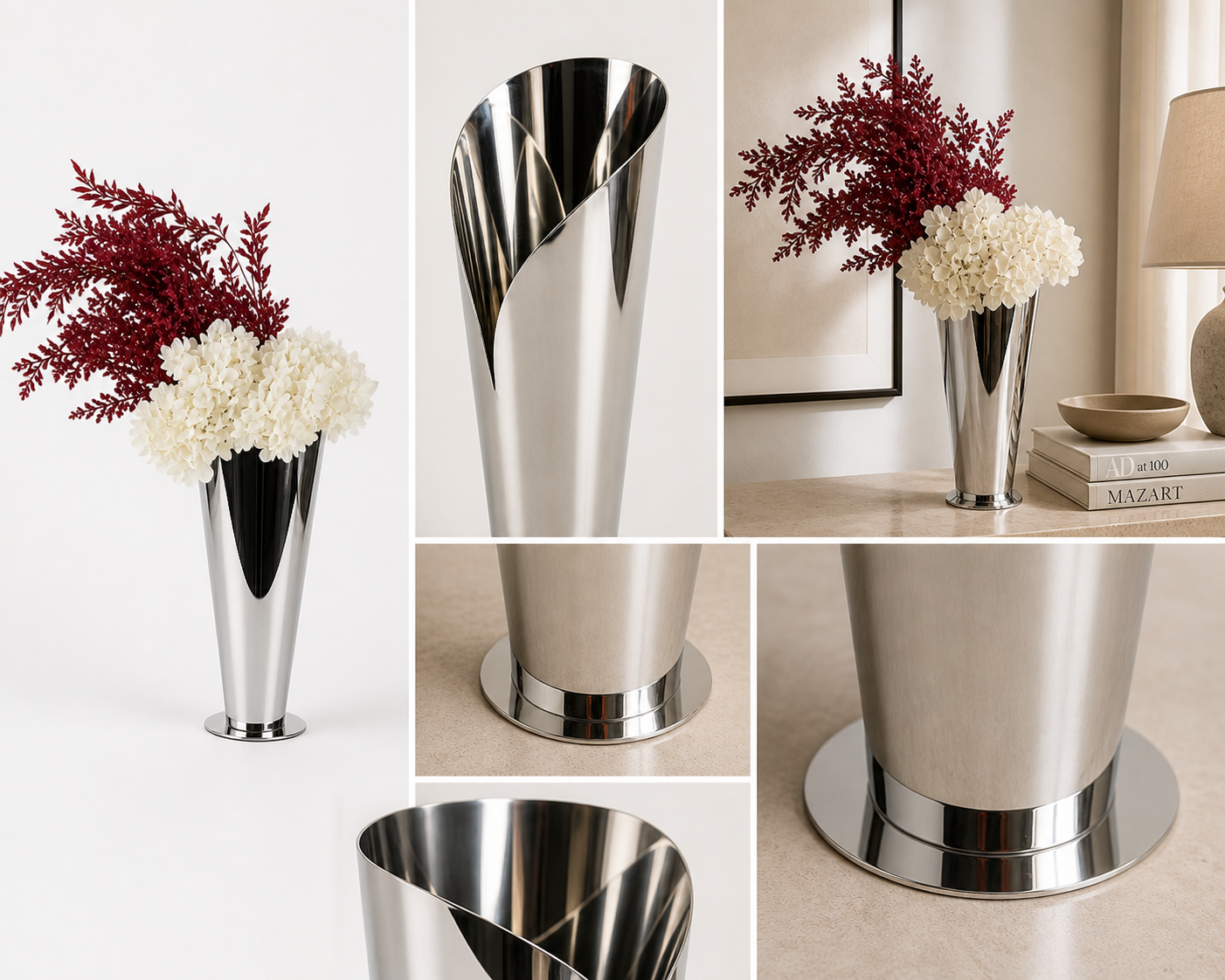 Tall Sculptural Silver Vase UAE | Modern Statement Decor