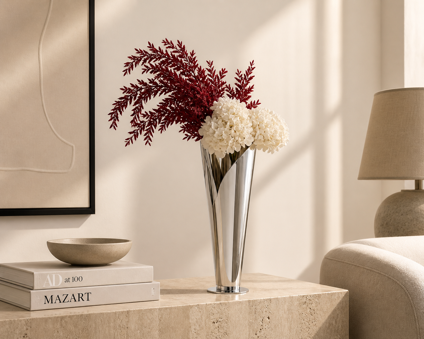 Tall Sculptural Silver Vase UAE | Modern Statement Decor