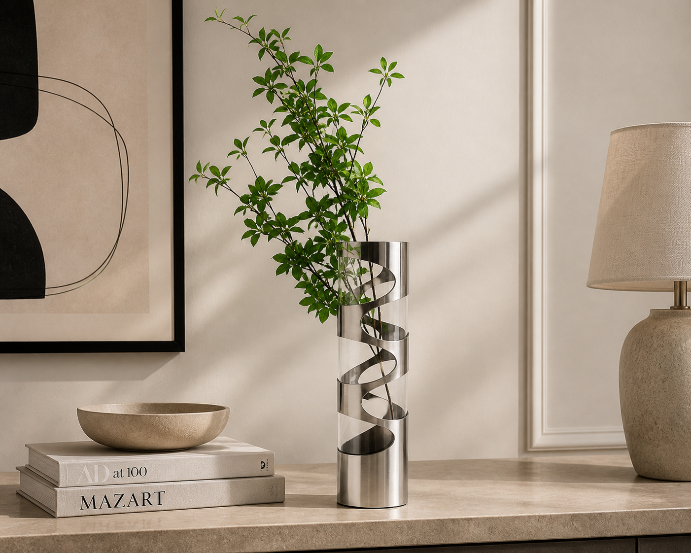stainless steel and glass decorative vase UAE