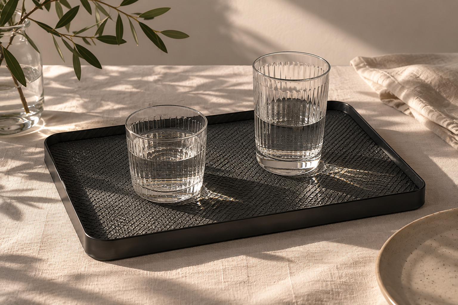 Graphite Minimalist Tray – Modern Grid Decor UAE