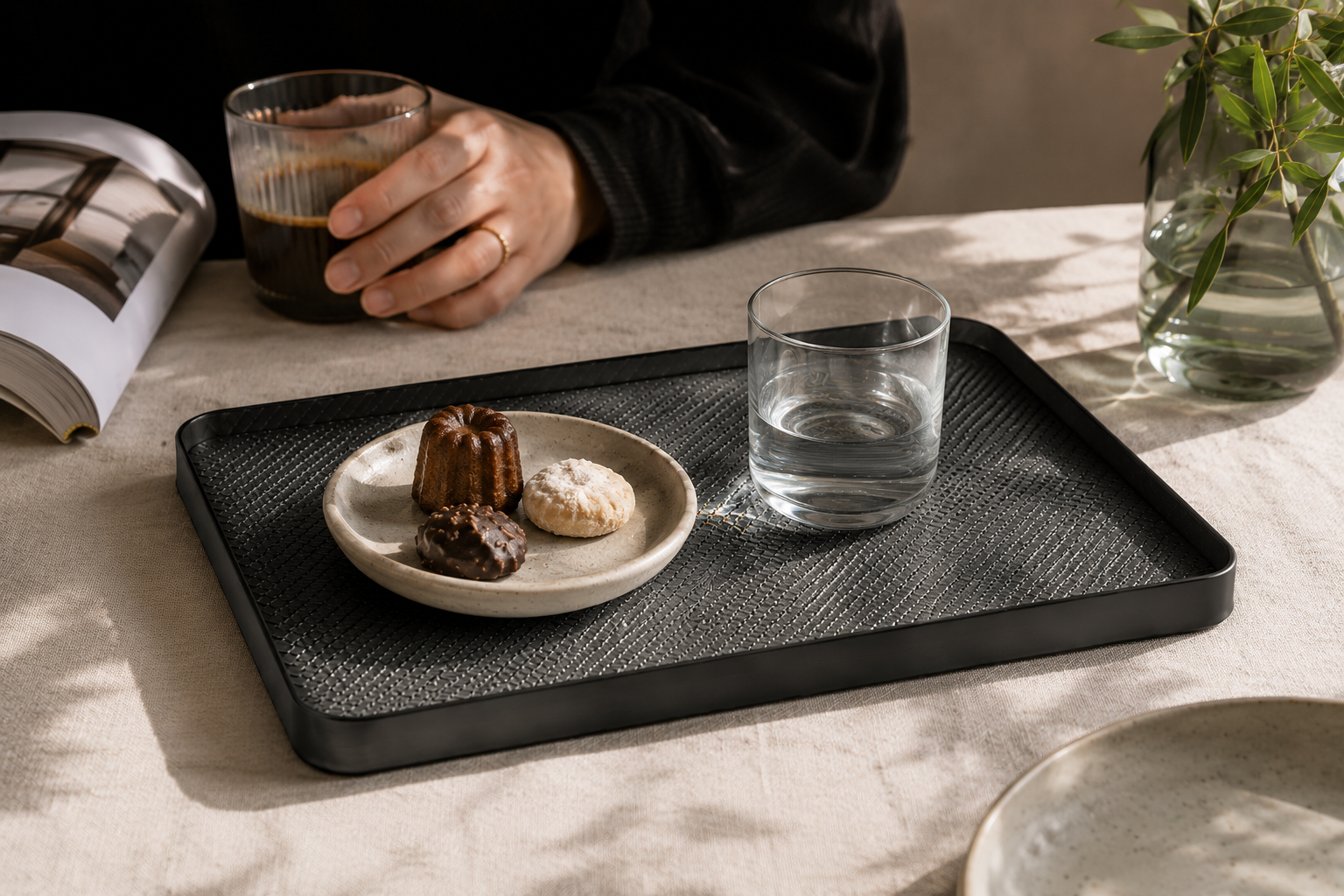 Graphite Minimalist Tray – Modern Grid Decor UAE