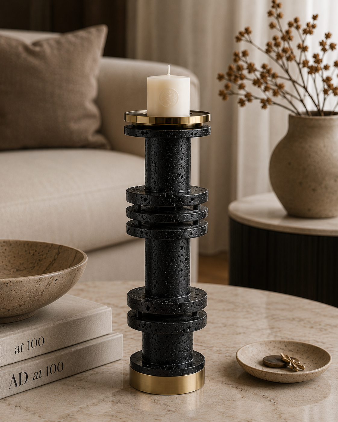 Cascade Noir Candle Holder Large – Sculptural Modern Decor UAE