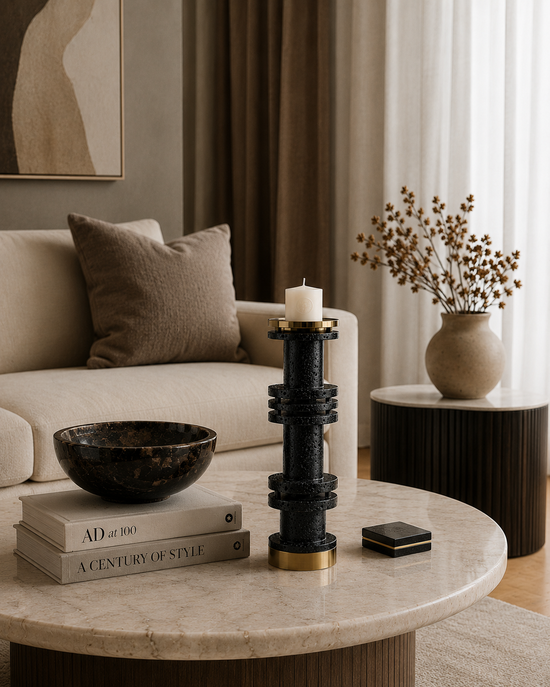 Cascade Noir Candle Holder Large – Sculptural Modern Decor UAE
