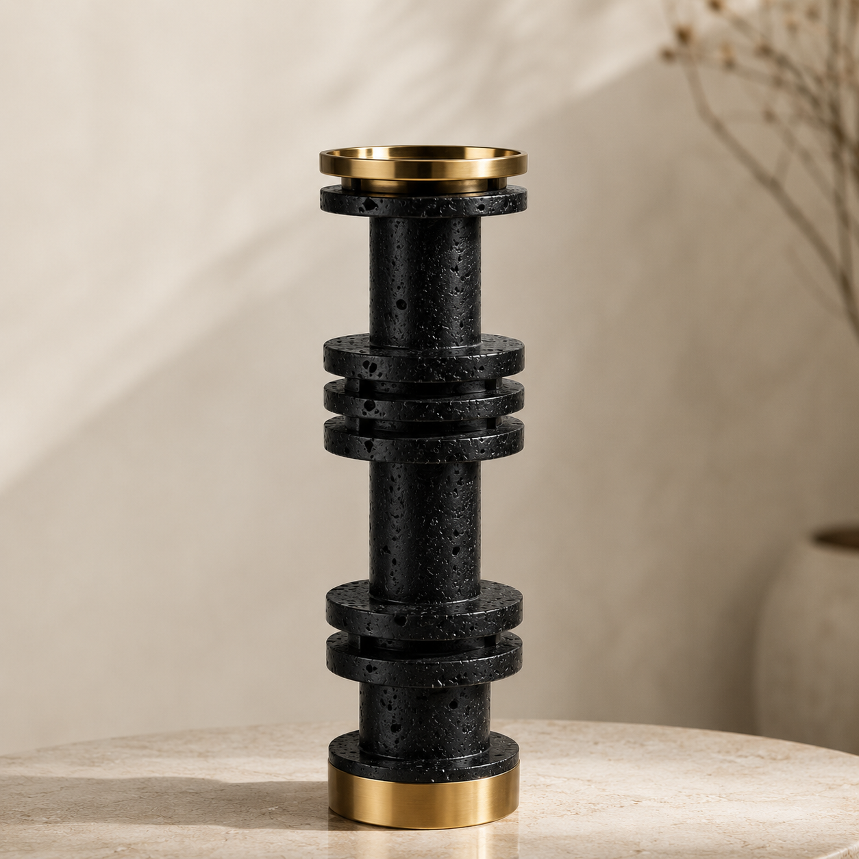 Cascade Noir Candle Holder Large – Sculptural Modern Decor UAE