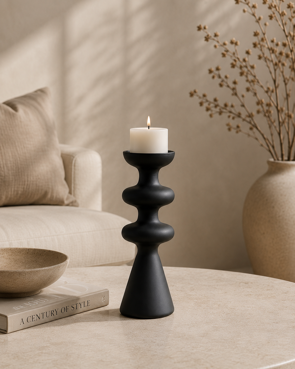 Black Sculptural Candle Holder Small – Modern Decor UAE