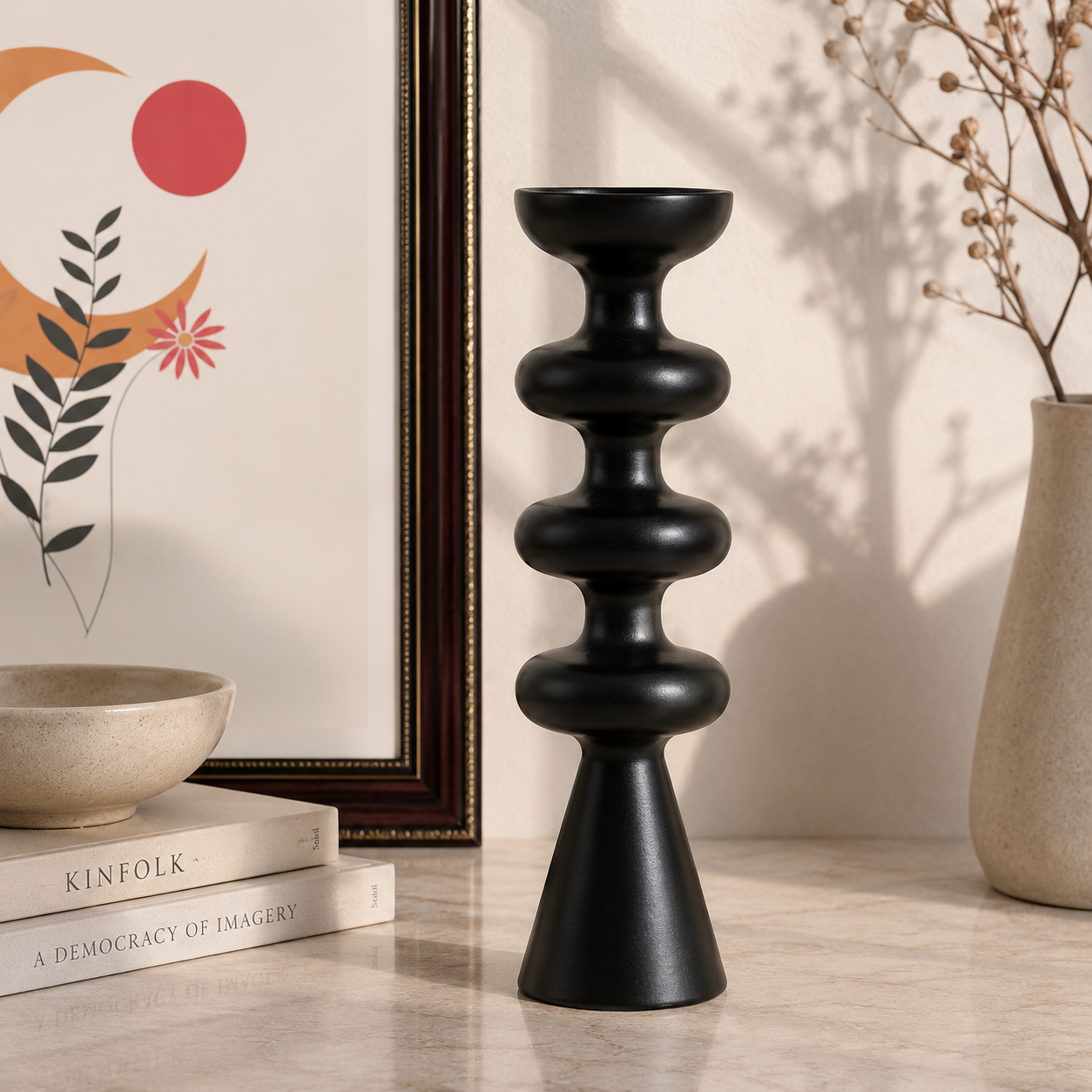 Black Sculptural Candle Holder Large – Modern Glow Decor UAE