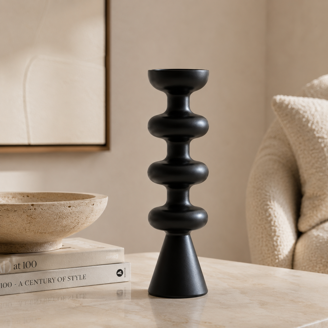 Black Sculptural Candle Holder Large – Modern Glow Decor UAE