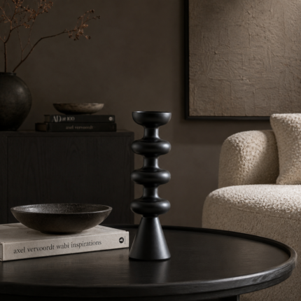 Black Sculptural Candle Holder Large – Modern Glow Decor UAE