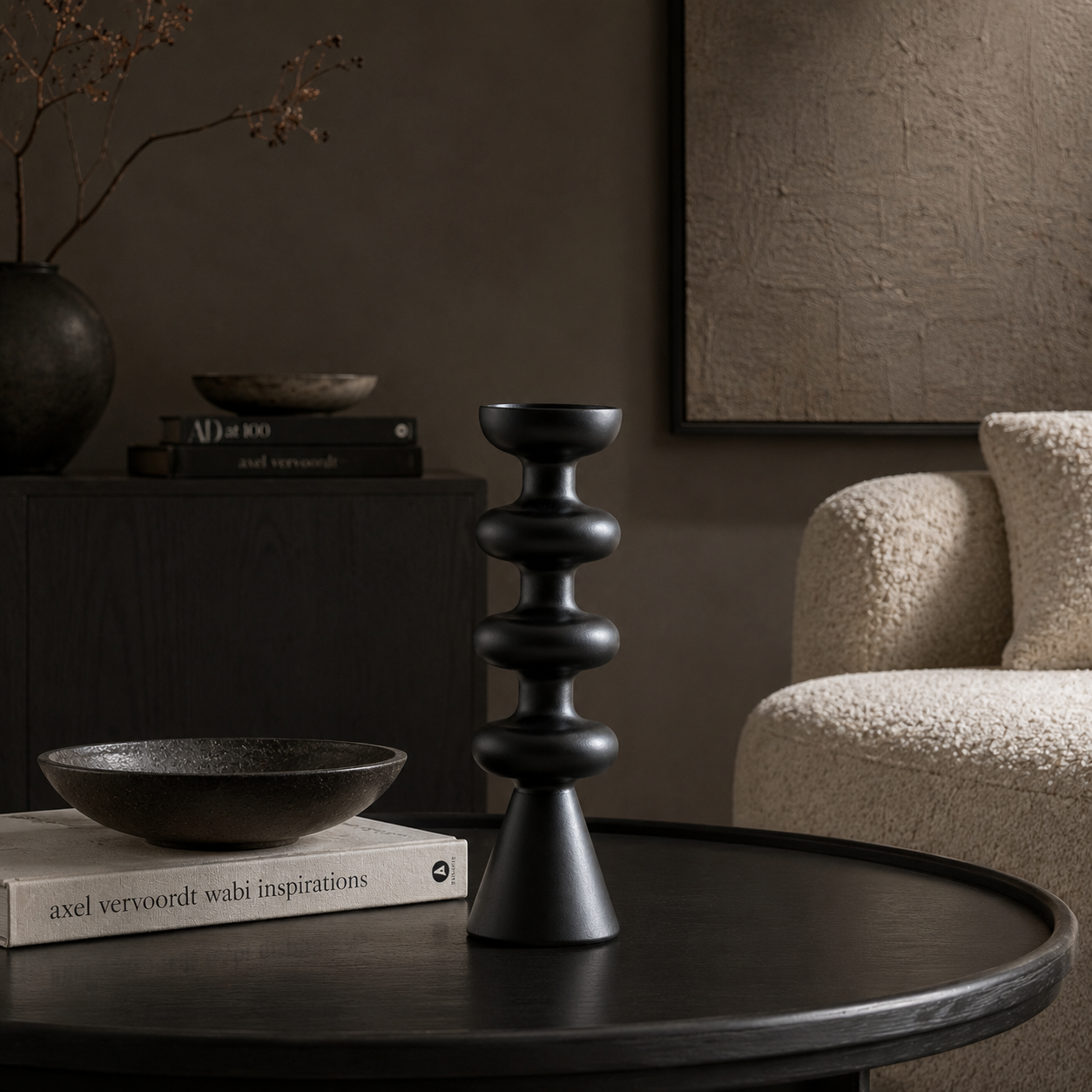 Black Sculptural Candle Holder Large – Modern Glow Decor UAE