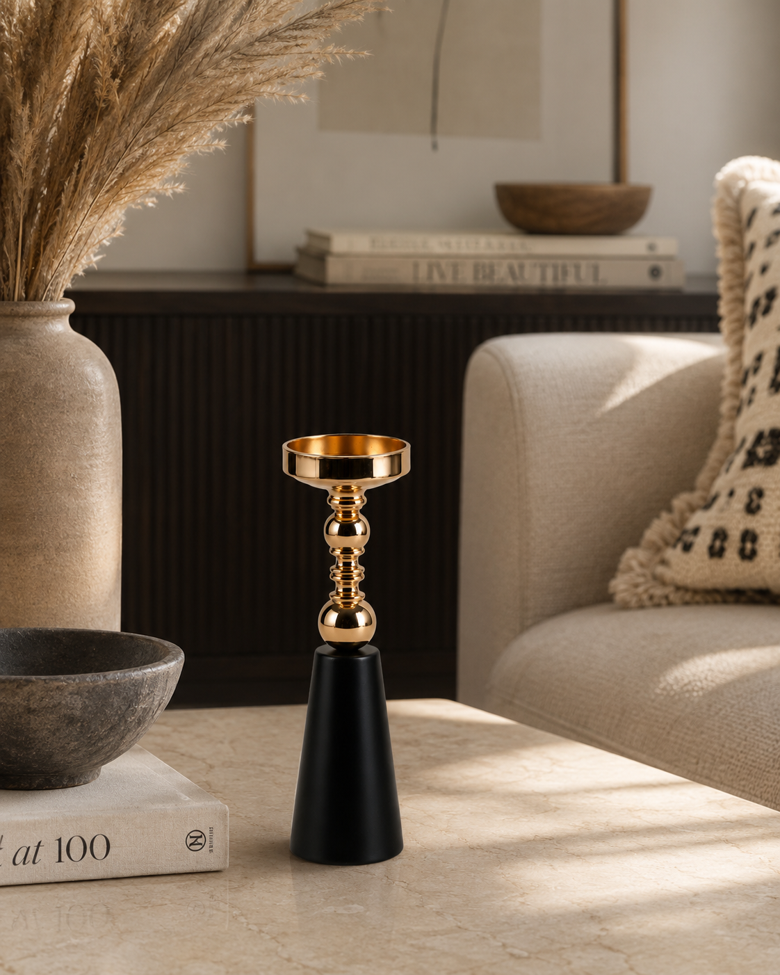 Large Black Gold Candle Holder – Modern Luxury Decor UAE