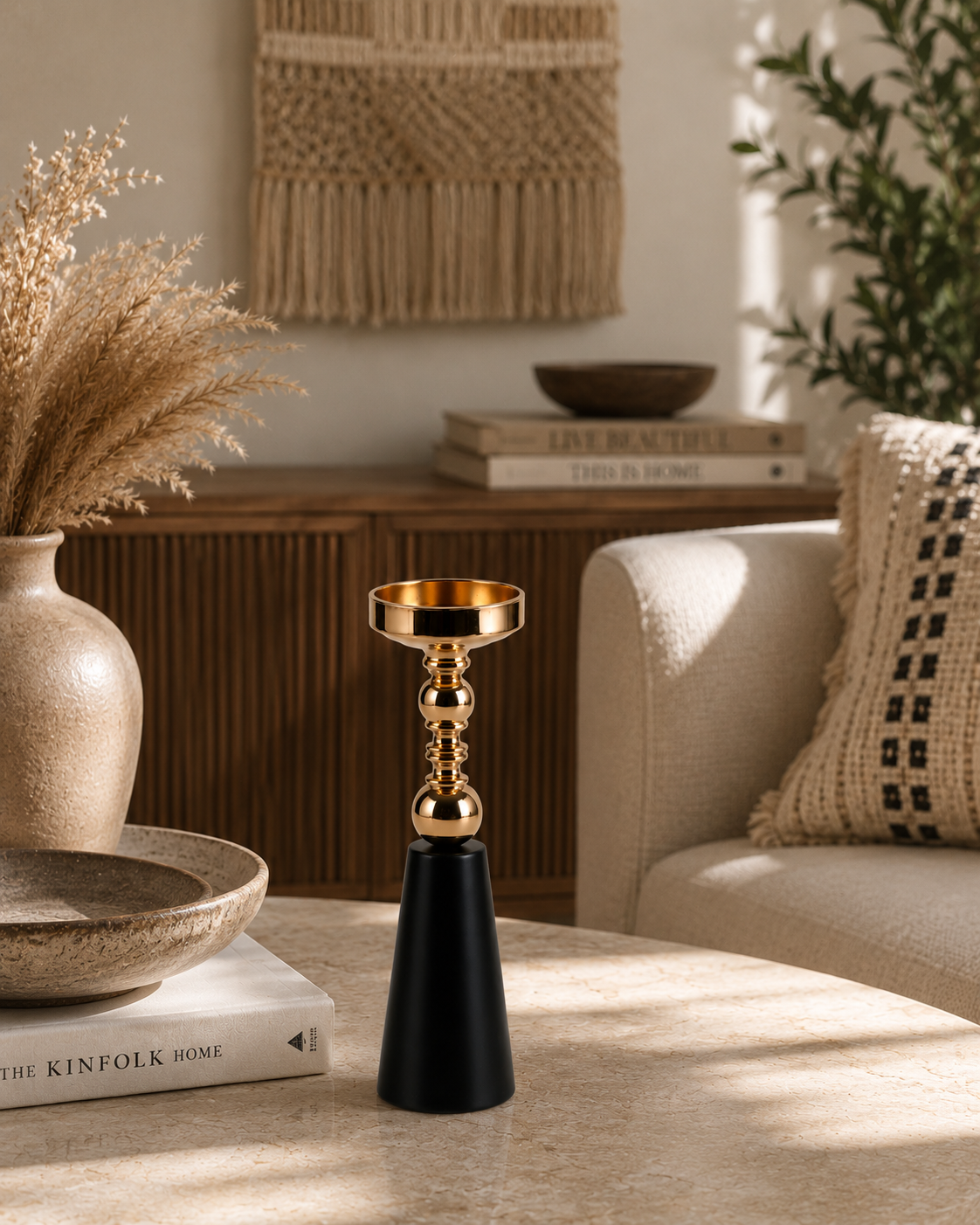 Large Black Gold Candle Holder – Modern Luxury Decor UAE